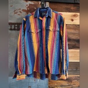 VTG Wrangler Brushpopper Striped Western Men's Shirt 100% Cotton